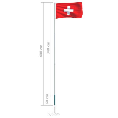 vidaXL Sveitsisk flagg og stang aluminium 4 m