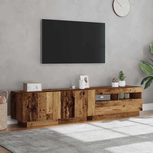 vidaXL TV-benk med LED-lys gammelt tre 180x35x40 cm konstruert tre