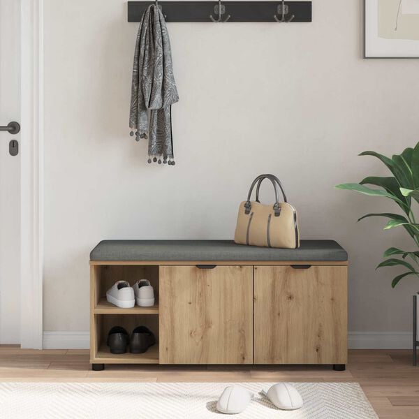vidaXL Gangbenk med pute med hylle Artisan Eik 100 x 38 x 46 cm