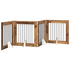vidaXL Foldbar hundegitter med stativer 4 stk. Gammelt tre 321 cm