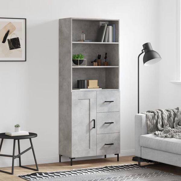 vidaXL Highboard betonggr&aring; 69,5x34x180 cm konstruert tre