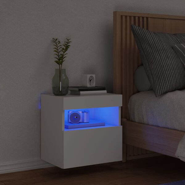 vidaXL Vegghengt TV-benk med LED hvit 40x30x40 cm