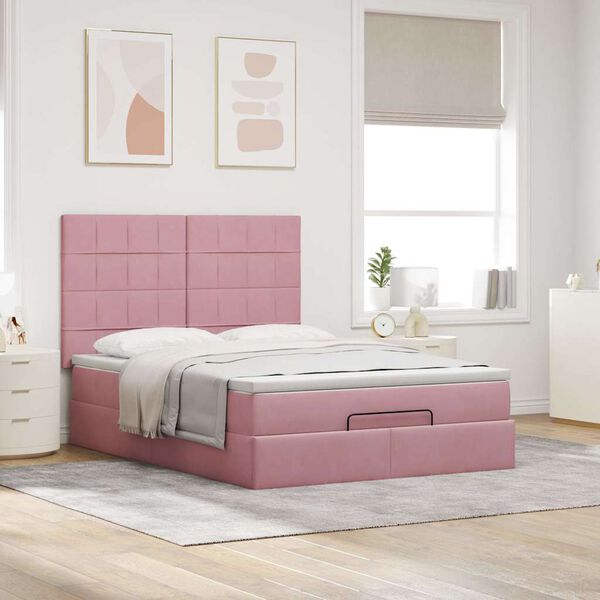 vidaXL Ottoman sengeramme med madrasser rosa 140x190cm fløyel