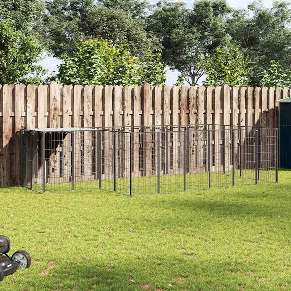 vidaXL Hundeg&aring;rd svart 8,47 m&sup2; st&aring;l