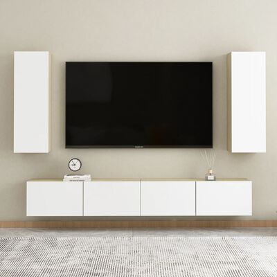 vidaXL TV-benker 2 stk hvit og sonoma eik 30,5x30x90 cm sponplate