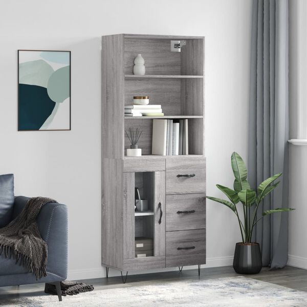 vidaXL Highboard gr&aring; sonoma 69,5x34x180 cm konstruert tre