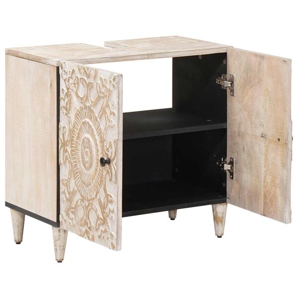 vidaXL Baderomsvaskeskap med d&oslash;r Hvit 62 x 33 x 58 cm Massiv mango tre