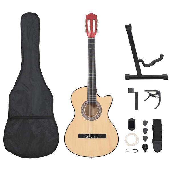 vidaXL Western akustisk cutaway gitarsett 12 deler med 6 strenger 38"