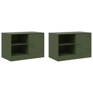 vidaXL TV-benker 2 stk olivengr&oslash;nn 67x39x44 cm st&aring;l