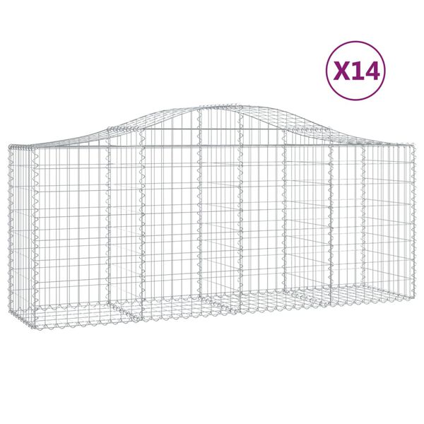 vidaXL Gabionkurver buede 14 stk 200x50x80/100 cm galvanisert jern