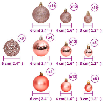 vidaXL Julekuler 100 stk rosa og rose 3 / 4 / 6 cm