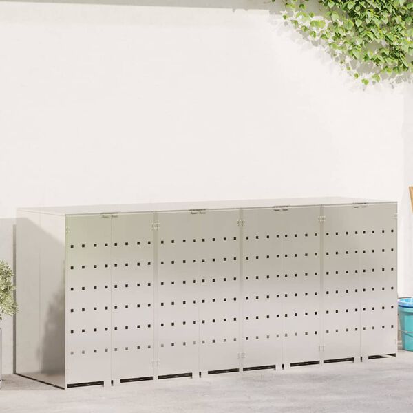 vidaXL Oppbevaring for 3 søppelbøtter sølv 340 x 77.5 x 115.5 cm