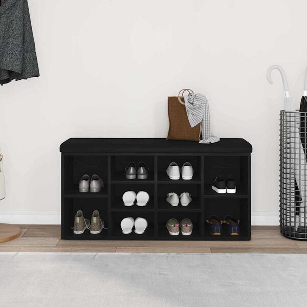 vidaXL Skobenk med hylle Svart Eik 102 x 32 x 50 cm Konstruert tre