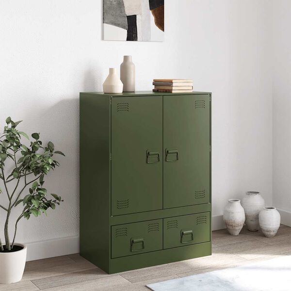 vidaXL Highboard olivengr&oslash;nn 67x39x95 cm st&aring;l