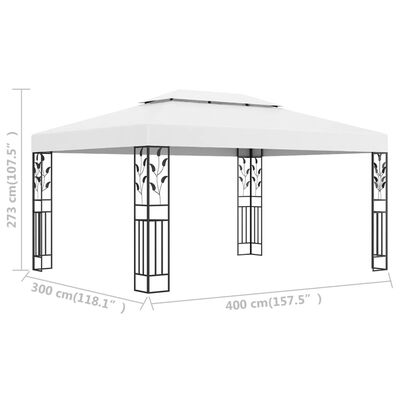 vidaXL Paviljong med dobbelt tak 3x4 m hvit