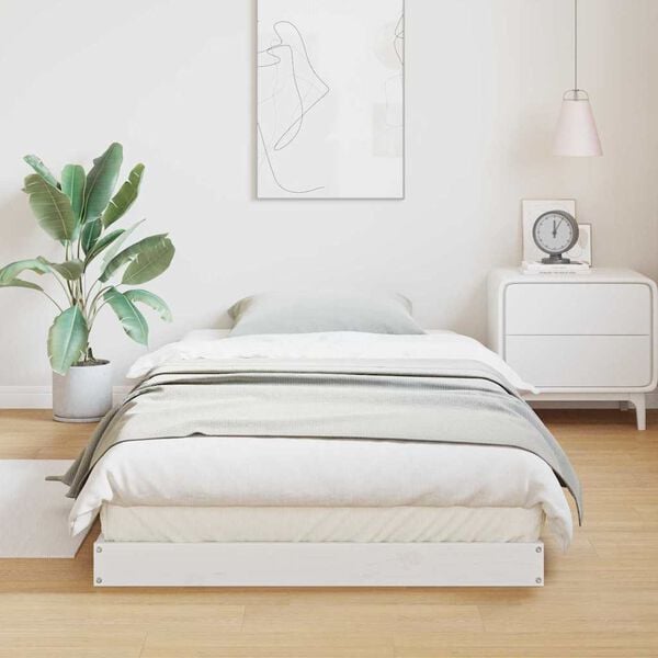 vidaXL Gulvbedramme Hvit 90 x 210 cm Massivt furutre