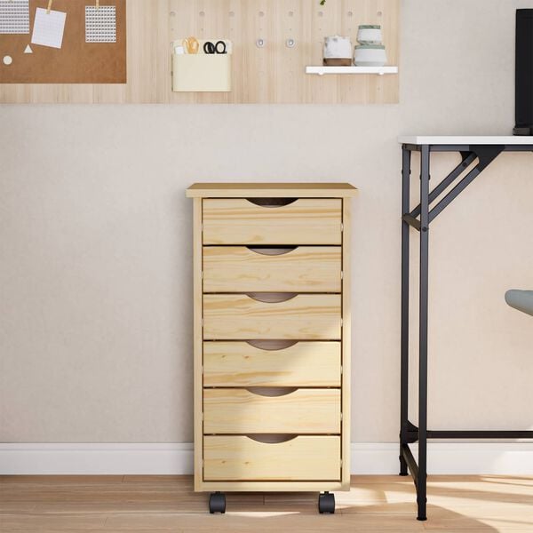 vidaXL Rullende skap med skuffer MOSS Klar lakk 34 x 39 x 65,5 cm