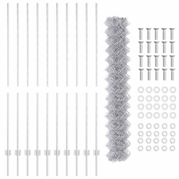 vidaXL Gjerde med stolpe s&oslash;lv 1,6 x 10 m St&aring;l