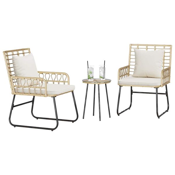 vidaXL Hage Spisegruppe 3 pcs Brun og Krem Poly rattan, stål