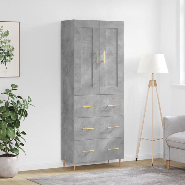 vidaXL Highboard betonggr&aring; 69,5x34x180 cm konstruert tre