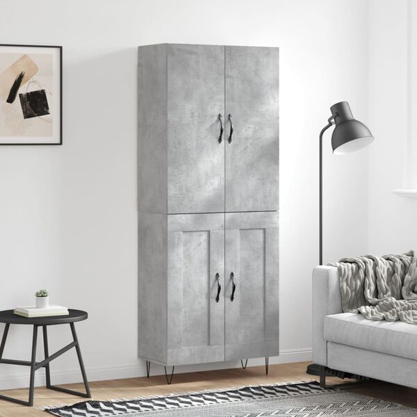vidaXL Highboard betonggr&aring; 69,5x34x180 cm konstruert tre