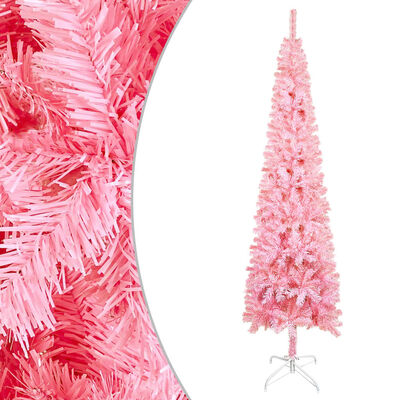 vidaXL Forhåndsbelyst slankt juletre med kulesett rosa 210 cm