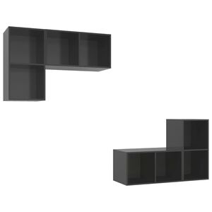 vidaXL Vegghengte TV-benker 4 stk h&oslash;yglans gr&aring; konstruert tre