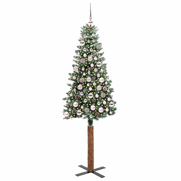 vidaXL Slim juletre med 300 LED gr&oslash;nn 180 cm PVC og Massivt Furu tre