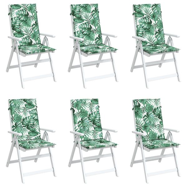 vidaXL Stolputer med høy ryggstøtte 6 stk bladmønster stoff