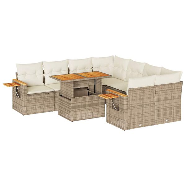 vidaXL Hagesofaer med puter 9 deler beige polyrotting akasie