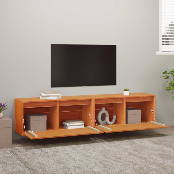 vidaXL Veggskap med d&oslash;r 2 pcs Vokset Brun 80 x 30 x 35 cm Massiv furu