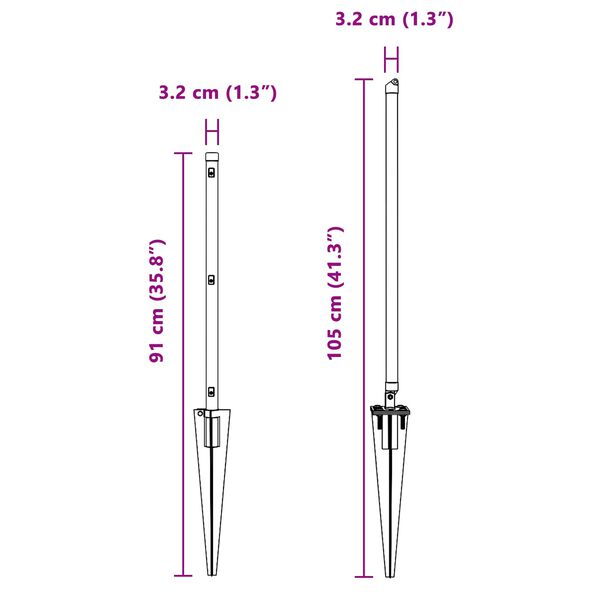 vidaXL Gjerdepåle Annet 26 pcs Grå 3,2 x 3,2 x 60 cm Stål