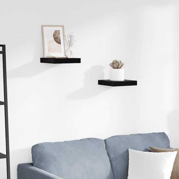 vidaXL Flytende vegghyller 2 stk h&oslash;yglans svart 23x23,5x3,8 cm MDF