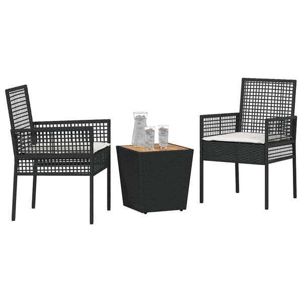 vidaXL Hage Bistro Sett 3 pcs Svart polyrotting