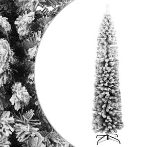 vidaXL Slankt kunstig juletre med flokket sn&oslash; gr&oslash;nn 180 cm PVC
