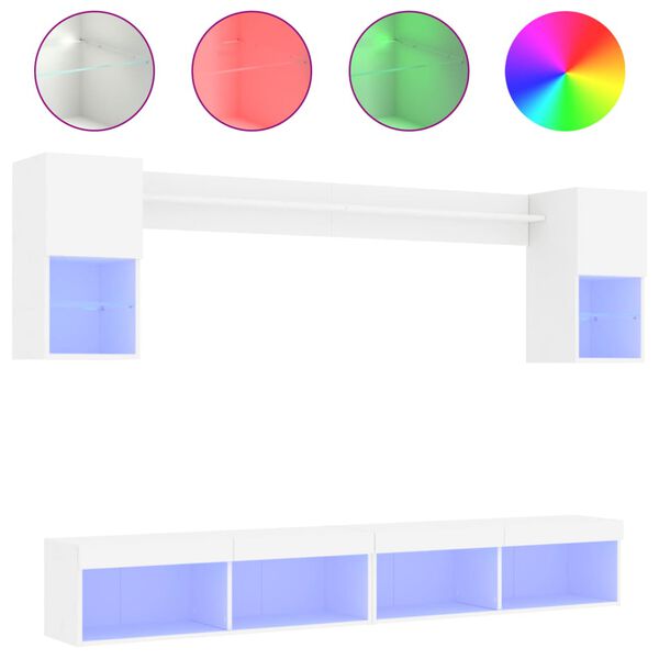 vidaXL Vegghengte TV-enheter med LED 6 deler hvit konstruert tre