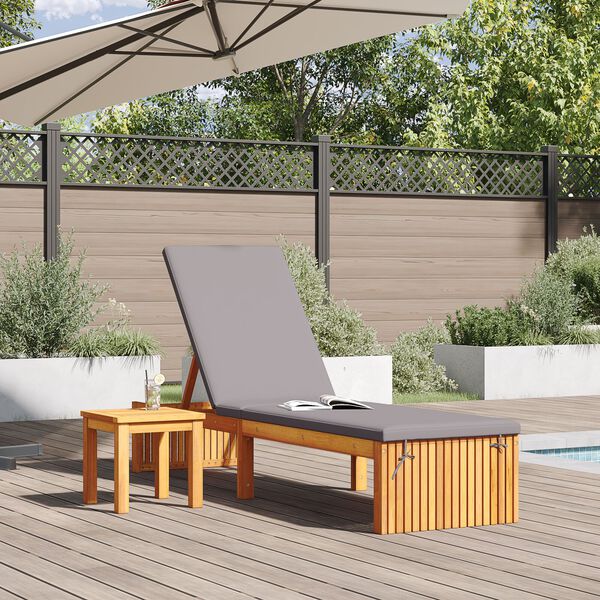 vidaXL Solstol med pute Brun 200 x 55 x 94cm Massivt akasietre