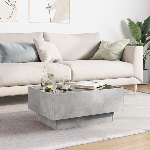 vidaXL Salongbord med LED betonggr&aring; 70x50x30 cm konstruert tre