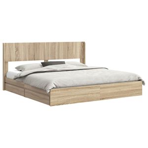vidaXL Sengramme med oppbevaring og hodegavl Sonoma eik 180 x 200 cm