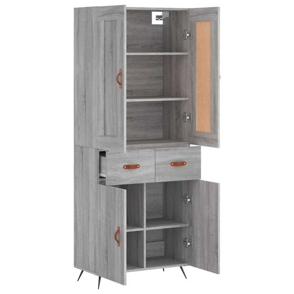 vidaXL Highboard gr&aring; sonoma 69,5x34x180 cm konstruert tre