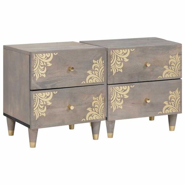 vidaXL Nattbordskap 2 pcs Gr&aring; 40 x 33 x 46 cm Massiv mango tre