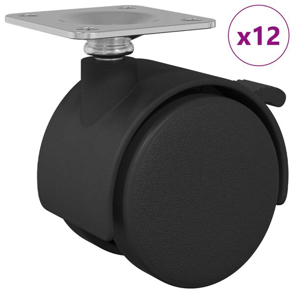 vidaXL Hjul 12 pcs Svart 39,5 x 39,5 x 37,8 mm Jern og polypropylen
