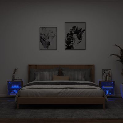 vidaXL Veggmontert nattbord med LED-lys 2 stk røkt eik