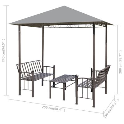 vidaXL Hagepaviljong med bord og benker 2,5x1,5x2,4 m antrasitt