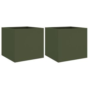 vidaXL Plantekasser 2 stk olivengr&oslash;nn 32x30x29 cm st&aring;l