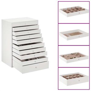 vidaXL Smykkeskrin 10-lags med klokkeholdere hvit 29x20,5x40,5 cm
