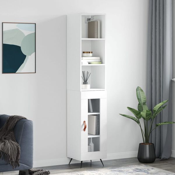 vidaXL Highboard h&oslash;yglans hvit 34,5x34x180 cm konstruert tre