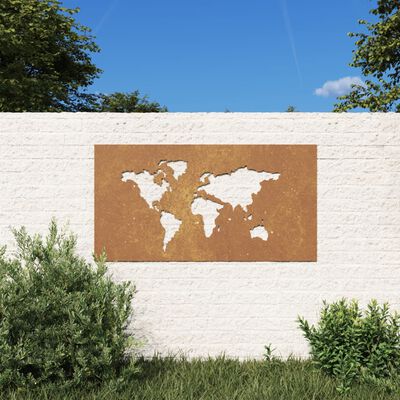 vidaXL Veggdekorasjon til hage 105x55 cm cortenstål verdenskart-design