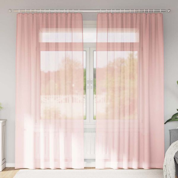 vidaXL Voile gardiner med stanglommer 2 stk rosa