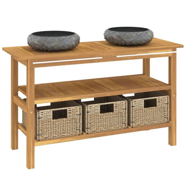 vidaXL Baderomshylle med svarte marmorvasker heltre teak